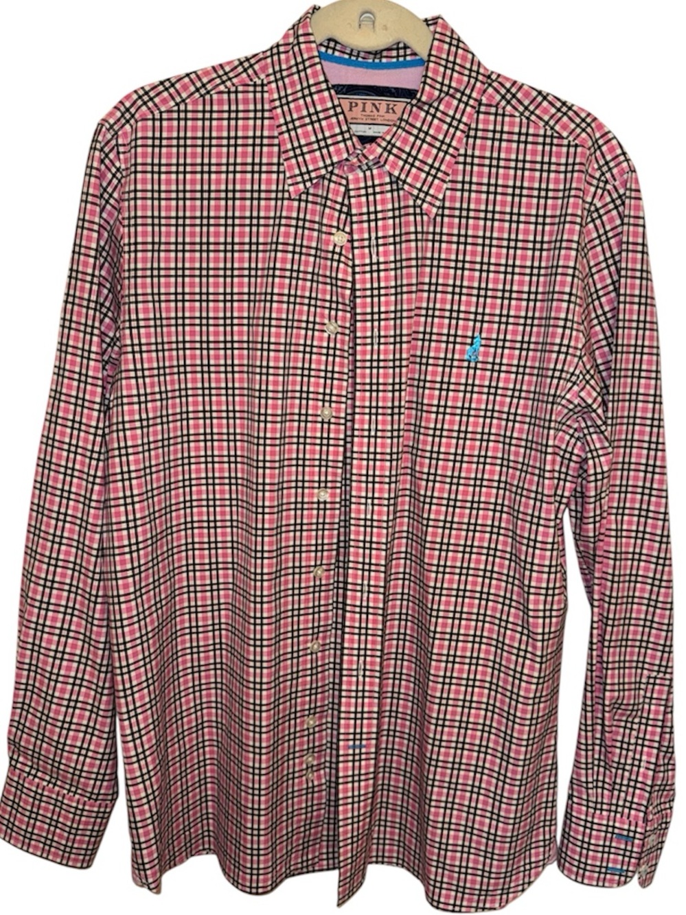 Thomas Pink Men's Pink & Black Plaid Button-Down Shirt